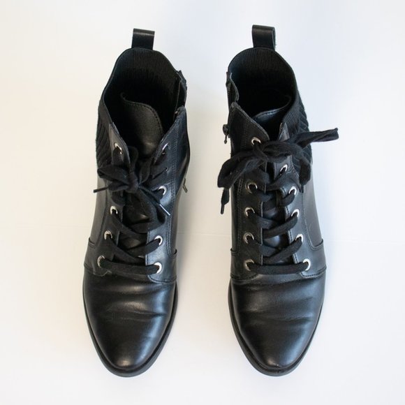 Dolce Vita Black Heeled Lace-Up Combat Boots - Picture 3 of 10